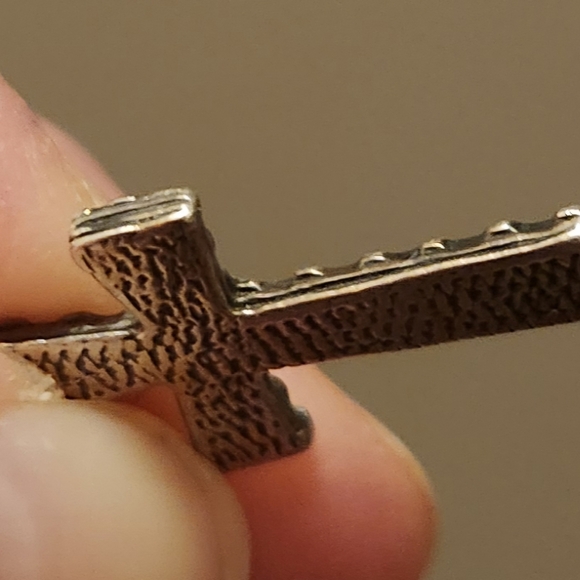.925 Sterling Silver Textured Hammered Cross Pendant - Picture 3 of 4